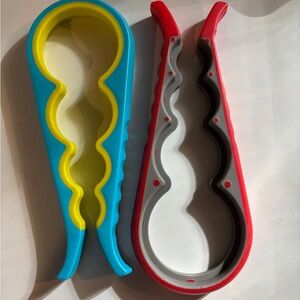 Set of Two Silicone 4-in1 Jar and Bottle Openers - Blue/Yellow & Red/Gray